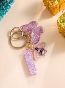 1pc Creative Alphabet Keychain With 26 English Letters & Bee, Kids Backpack Accessories, Gift For Girls - Purple - View 31