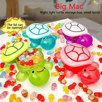 1 pièce Grande boîte de rangement en forme de tortue + 5 pièces de 3,4 cm + 20 pièces de 2,3 cm Jumbo Tortue Glow-In-The-Dark Tortue et décorations de mousse, ornements de bureau en résine (couleur de tortue aléatoire), animaux marins, tortue imprimée en 3D, Objets mignons