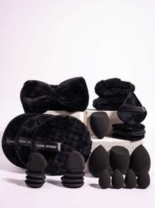 2/4/5/26 件面部清洁工具套装：化妆海绵和粉扑、头带、腕带、气垫化妆粉扑，包括：1 个蝴蝶结头带、2 个腕带、3 个卸妆粉扑、4 个化妆海绵、4 个迷你化妆海绵、4 个三角形化妆海绵、4 个手指化妆粉扑、4 个心形气垫化妆粉扑、粉底混合美容海绵 - 彩色 - 查看 12