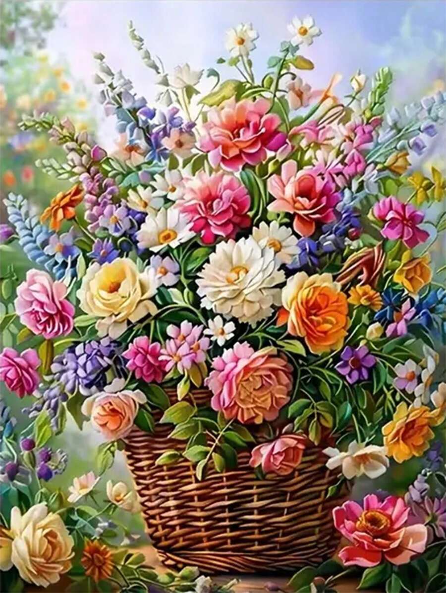 1pc Diamond Painting Kit, DIY Floral Rhinestone Embroidery Home Decor, Full Drill, 11.8*15.7in - Multicolor - View 1
