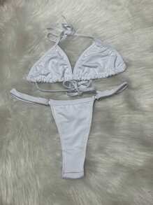 TRICO-ZHU Two-Tone V-Neck Bikini Without Padded Panties FIDA Asa Delta Gringa Fashion Women's Clothing Beachwear Factory Has Two Different Panty Sizes.2024NEW - 米色 - 查看 1