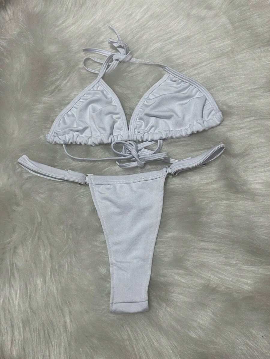 TRICO-ZHU Two-Tone V-Neck Bikini Without Padded Panties FIDA Asa Delta Gringa Fashion Women's Clothing Beachwear Factory Has Two Different Panty Sizes.2024NEW - 米色 - 查看 1