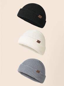 1 件男士纯色百搭缝标便帽，适合秋冬保暖和日常穿着 - W - 查看 23