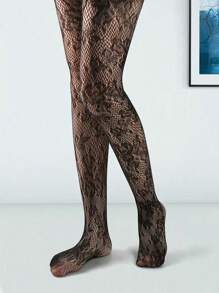 Floral Jacquard Fishnet Stockings, Suitable For Pairing With Skirts