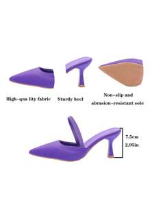 Women's Purple Convertible High Heel Closed Toe Sandals, 7cm Height Women's Black Pointed Toe Kitten Heel Slip-On Sandals, Elastic Strap, Elegant Style