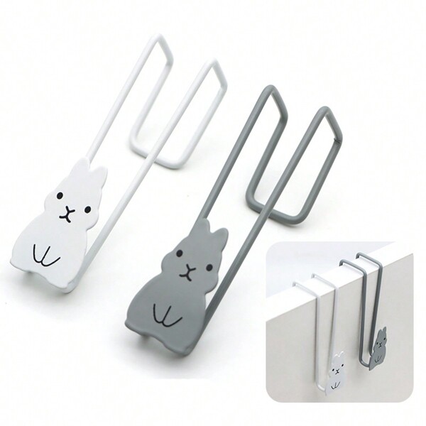 2pcs Cartoon Rabbit Kitchen Hooks, Iron Cabinet Door Trash Bag Holders, Kitchen Storage Organizer Racks