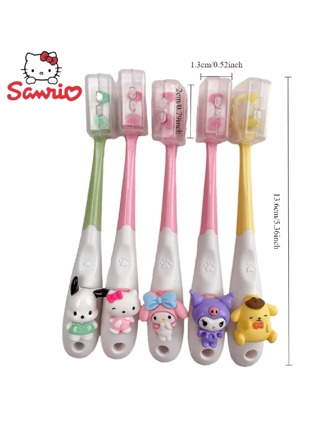 Sanrio 1/5-delars Sanrio Hello Kitty tandborsteset: Bedårande manuell tandborste med seriefigurer och mjuka borst - Perfekt för tandvård och resor! Perfekt presentset! Badrumsinredning för hemmet, höstdekorationer, skolstart