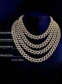 1 件男士百搭百搭水钻嘻哈朋克闪亮链条项链，可调节分层组合 - 彩色 - 查看 17