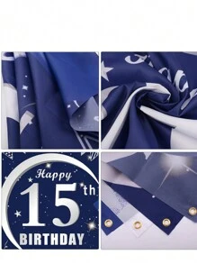 15th Birthday Decorations For People- Navy Blue Birthday Decorations For  People-Including HAPPY 15th BIRTHDAY Decorations Backdrop Tablecloth Balloon Garland Kit -15th Bday Decorations - 藍色 - 查看 5