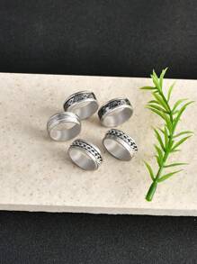 5 件时尚简约创意链条、罗马数字、齿轮、龙纹刻印戒指套装，时尚个性化圣诞礼物