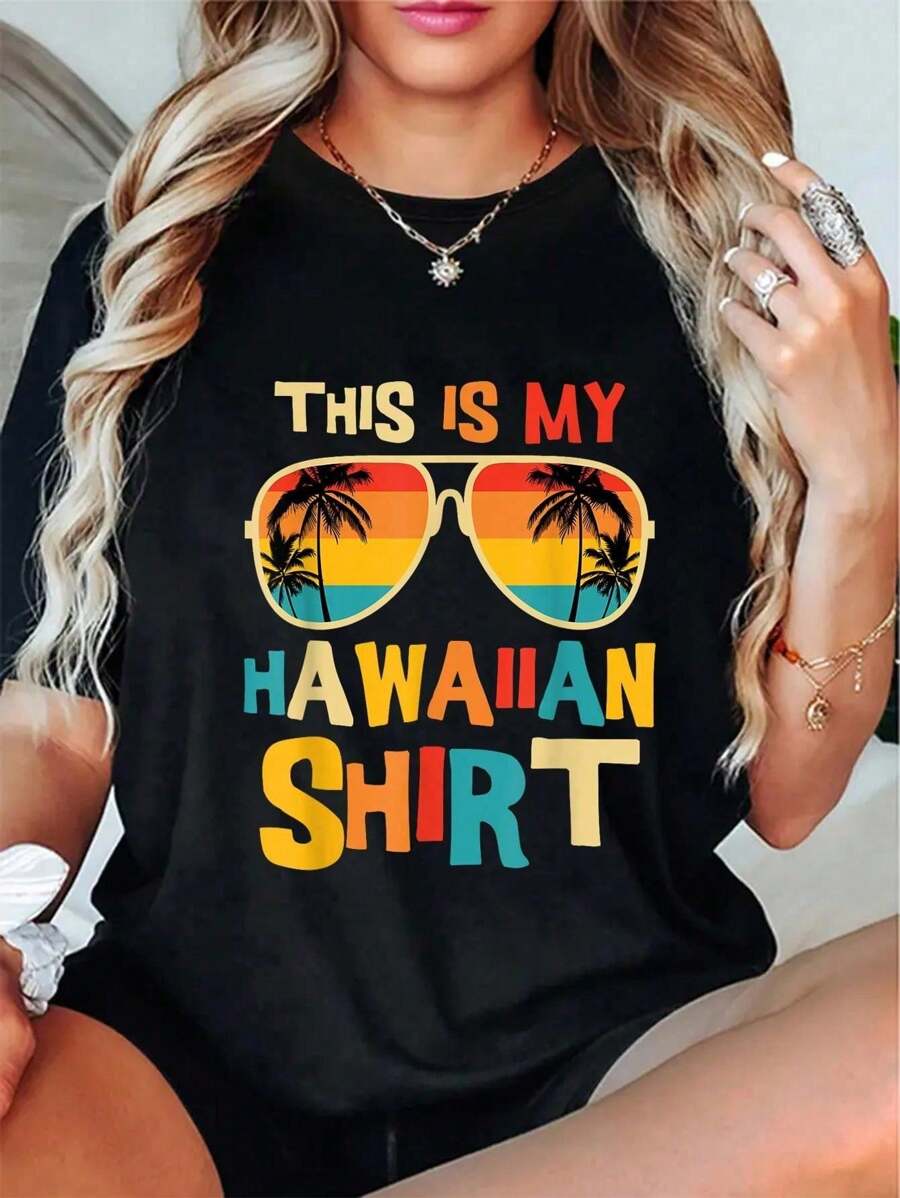 100% CottonI This Is My Hawaiian Shirt Tropical Luau Costume Party Hawaii T-Shirt - Black - View 1