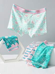 4pcs Men's Sporty Fashion Cartoon Letter Print Soft & Comfortable Boxer Briefs