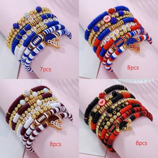 Set di 7/8 pezzi di decorazioni per elmo da football e braccialetti con perline, adatto per tifosi di football, unisex, ottima scelta per il giorno della partita