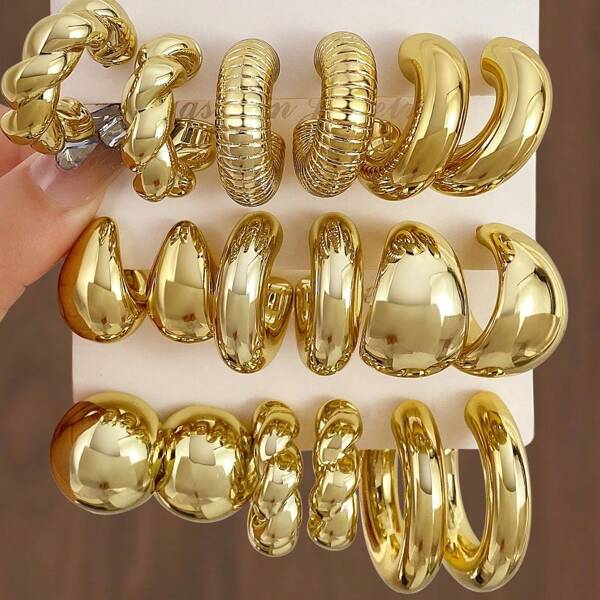 3 pièces/set Boucles d'oreilles à clous en forme de larme de couleur or, boucles d'oreilles dorées créatives et pour femmes, convenant pour un port quotidien et en cadeau de vacances