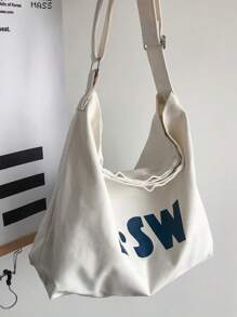 Oversized Hobo Bag Letter Print, Handbag Schoolbag Sling Bag Sport Bag For High School University Student For Travel College College Bag Summer Dad Freshman Bag Crossbody Bag Shoulder Bag Side Bag Students Multiple Gym Bag Hiking Large Capacity Casual Vacation Chest Bag Leather Bag Hip Bag Gifts Bag Sling Bags Back To School White Bag Pack Cross Body Bag Spring School Supplies Fashion Men's Bags Bag For School College School Bag