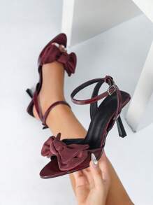 Women's Fashionable Versatile High Heel Pointed Toe Strap Bowknot Sandals