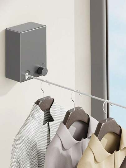 1 pieza Tendedero retráctil para ropa, línea de ropa retráctil para uso interior/exterior, montaje en pared autoadhesivo de 2.4 metros de acero inoxidable, tendedero de ropa ajustable, herramienta de secado de ropa ahorradora de espacio para el hogar, cuerda de secado de acero inoxidable ajustable de gran resistencia con carcasa de ABS + aluminio, tendedero invisible, de gran resistencia, sin necesidad de taladrar, herramienta de cuerda de lavandería extensible para balcón, secado de toallas y edredones, tendedero para vestidos, pantalones, zapatos, vaqueros, botas, faldas, primavera, minimalista, tops de verano