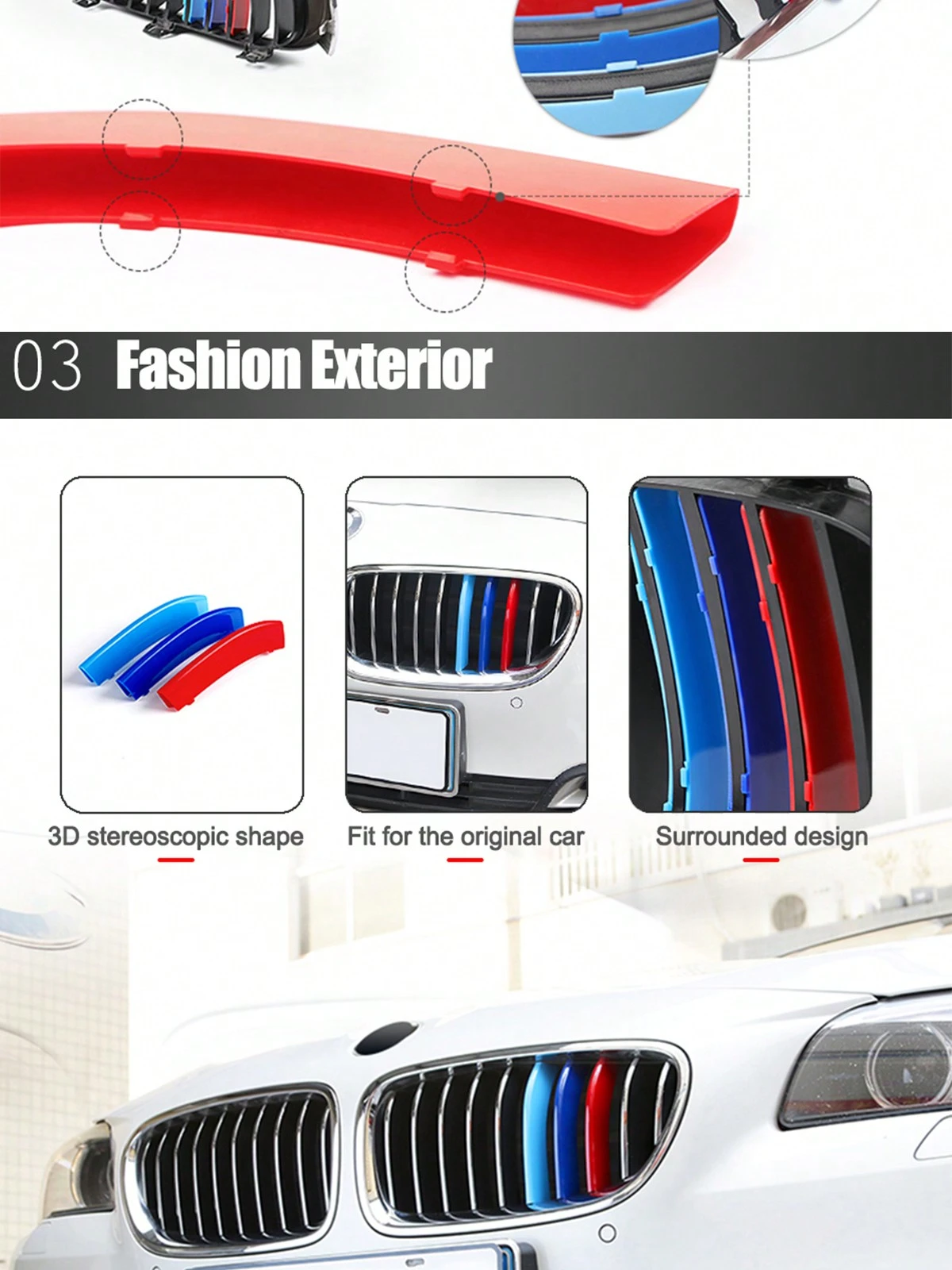 1set M-Color For BMW Grille Insert Trims Stripe Car Grille Trim Clip ...