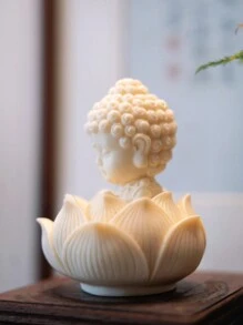 3D 弥勒硅胶蜡烛模具 - DIY 佛像和莲花蜡烛模具，适用于树脂、肥皂和蜡工艺 - 2 件套 - 易于脱模、可重复使用 - 非常适合家居装饰、芳香疗法和手工礼品 - 白色 - 查看 9