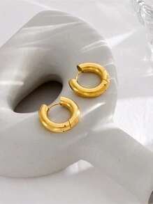 1 对简约 4 毫米不锈钢防过敏环形耳环 - 金色 - 查看 3