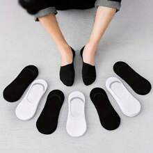 5 Pairs Black/White/Gray Solid Color Unisex Short Socks, Breathable Low-Cut Ankle Socks, Spring/Summer, All Seasons
