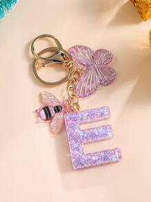 1pc Creative Alphabet Keychain With 26 English Letters & Bee, Kids Backpack Accessories, Gift For Girls - Purple - View 29