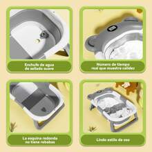 Bañera Bebe Portatil Baño Plegable Tina Con Cojin Termometro Gris