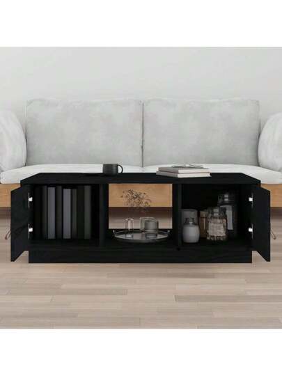 VidaXL Coffee Tafel 100x50x35 Cm Solid Pine Wood Zwart view 3