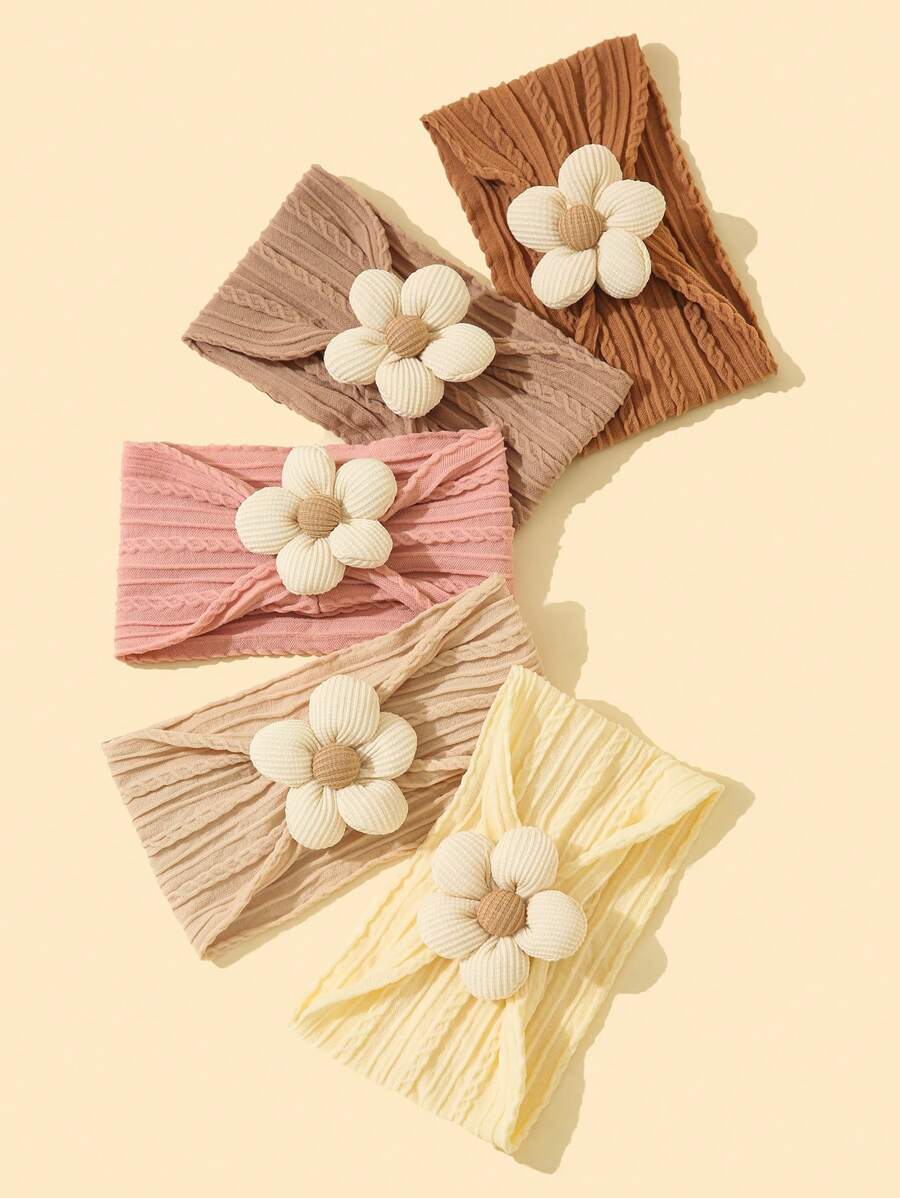 3 件/5 件/套婴儿花朵头带，尼龙宽边发饰，适合新生女婴，情人节礼物 - 彩色 - 查看 1