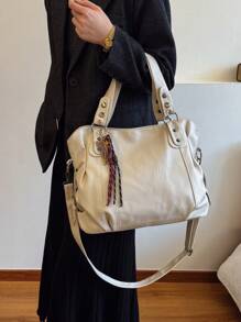 New Simple Large Capacity Casual Tote Bag - Beige - View 8