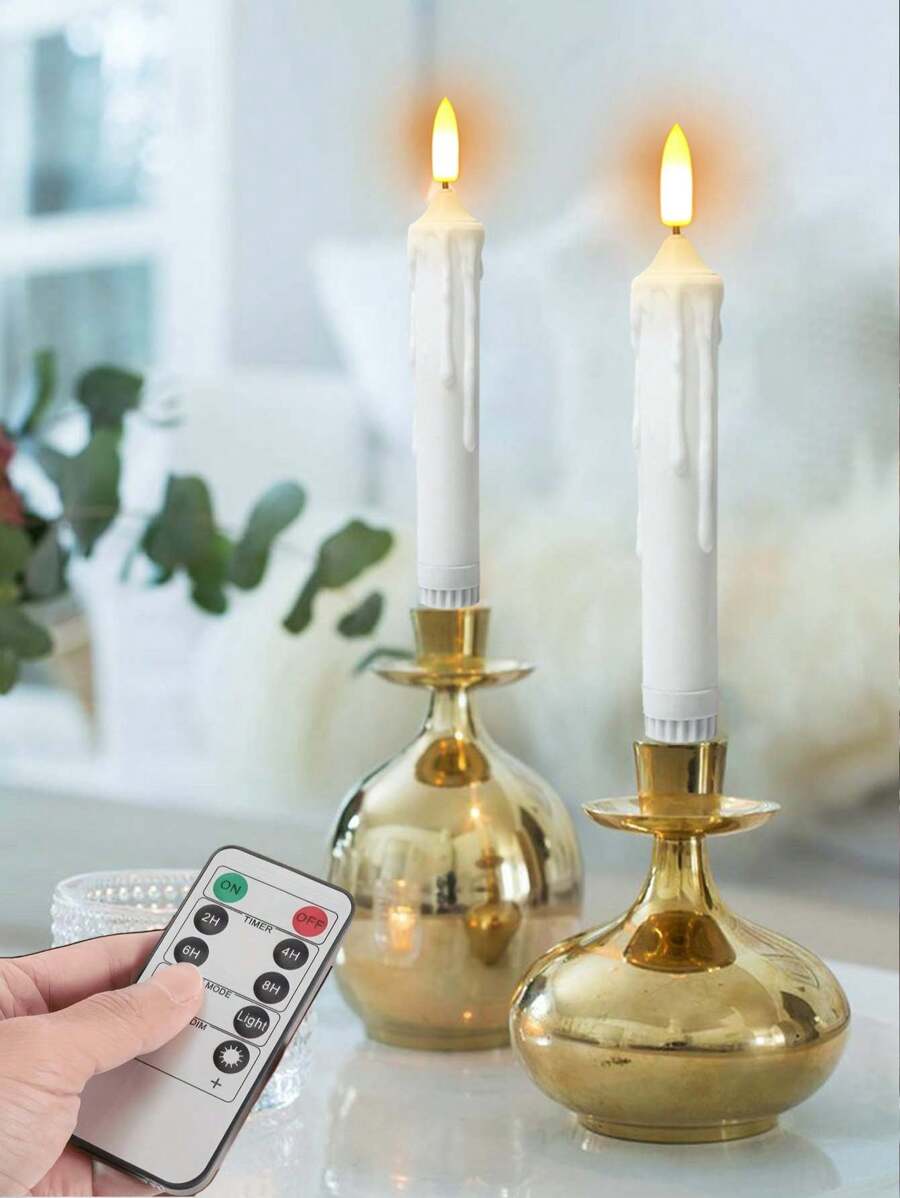 6 piezas de velas operadas con batería, velas de cono LED con control remoto, luces de mecha 3D, velas sin llama de color amarillo cálido para fiesta de cumpleaños, hogar, dormitorio, decoración de Halloween