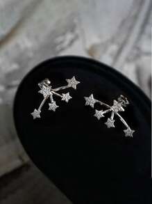 1 Pair Luxury Star-Shaped Earrings With Sparkling Zirconia Stones - Hypoallergenic, Suitable For Parties And Festivals, Ideal Christmas Gift