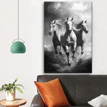 1 Pc Black And White Horse Wooden Framed  Canvas Painting Thickness 2.25cm/0.9inch High Quality Wall Art Prints Poster Direct Hanging Wall Picture Decor For Home Gifts, Christmas Gift,Living Room, Bathroom, Bedroom, Kitchen