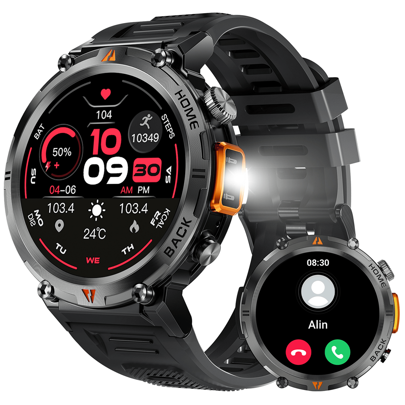 EIGIIS 1 pezzo Smartwatch da 1,45" (rispondere/effettuare chiamate) con torcia, monitoraggio del sonno, 113 modalità sportive, tracker di fitness, smartwatch robusto per uso all'aperto compatibile con iOS e Android