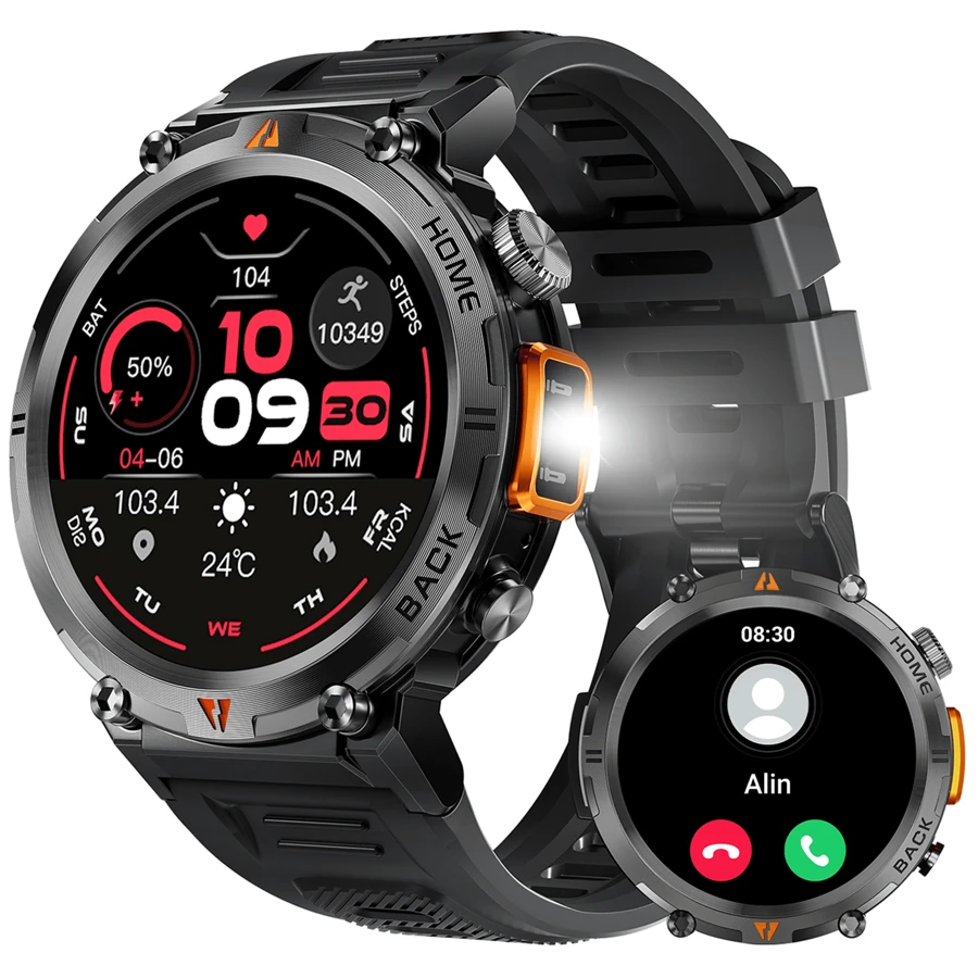 EIGIIS 1.45 Inch Smart Watch (Calling/Dialing), With Flashlight, Sleep Monitoring, 113 Sports Modes, Rugged Outdoor Smart Watch Compatible With IOS And Android