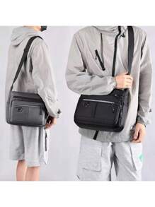 Large Capacity Crossbody Bag Waterproof Messenger Bag Nylon Men's Shoulder Bag - Grey - View 3