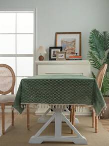 Bubaba 1pc Green Polka Dot Printed Kitchen Placemat, American Boho Farmhouse Style Linen Dining Tablecloth With Tassel, Suitable For Dining Room, Kitchen, Dining Table, Parties, Festivals, Hotels, Cafes, Bedrooms, All Season - Green - View 6