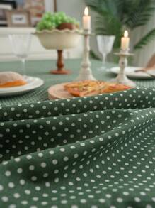 Bubaba 1pc Green Polka Dot Printed Kitchen Placemat, American Boho Farmhouse Style Linen Dining Tablecloth With Tassel, Suitable For Dining Room, Kitchen, Dining Table, Parties, Festivals, Hotels, Cafes, Bedrooms, All Season - Green - View 11