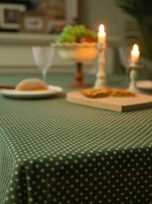 Bubaba 1pc Green Polka Dot Printed Kitchen Placemat, American Boho Farmhouse Style Linen Dining Tablecloth With Tassel, Suitable For Dining Room, Kitchen, Dining Table, Parties, Festivals, Hotels, Cafes, Bedrooms, All Season - Green - View 9