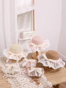 2pcs/Set Girl Hat And Bag, Summer New Cute Princess Pearl Mesh Bowknot Princess Sun Hat Bag Set, Suitable For Outings, Beach, Daily Wear
