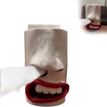 Handmade Funny Face Tissue Holder, Quirky Mouth Nose Tissue Box Dispenser - White - View 1