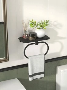 1 pieza Toallero de hotel, Portarrollos de toallas públicas, Estante de almacenamiento de toallitas húmedas, Percha para toallas de mano, Estante de almacenamiento montado en la pared, Adecuado para baño y escena de baño - Negro - Ver 4