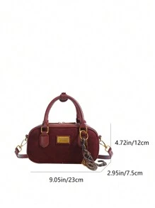 配有毛绒吊坠的女士波士顿包，大容量软皮手提包，适合所有季节通勤，秋冬季，女士包包优雅 - 酒紅色 - 查看 7