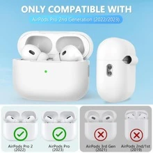 1件組適用於AirPods Pro 2純色矽膠加厚防摔一體式耳機保護殼，軟殼附防丟掛繩與清潔筆 - 藏蓝色 - 查看 2