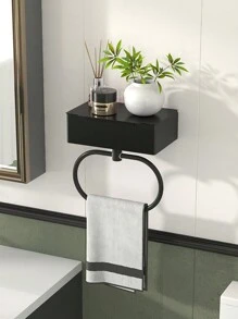 1 pieza Toallero de hotel, Portarrollos de toallas públicas, Estante de almacenamiento de toallitas húmedas, Percha para toallas de mano, Estante de almacenamiento montado en la pared, Adecuado para baño y escena de baño - Negro - Ver 11