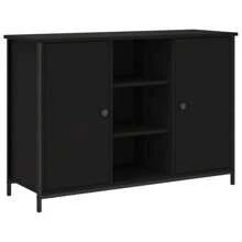 Spacious Black Engineered Wood Sideboard Cabinet For Living Room Storage 105x70 Cm - Black - View 2