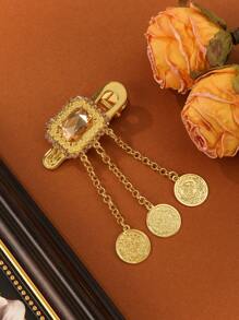 اكسسوارات شعر المرأة ذات الإكسسوارات الموضة - مشبك شعر مذهب مزين بالراين والشراريب، مناسب للارتداء اليومي، مجوهرات للعرائس والزفاف