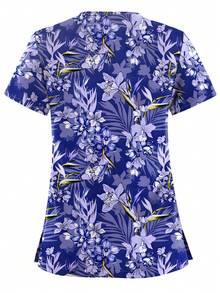 Flower Printing Workwear New Scrub Uniform Tops Hospital Doctor Veterinary T-Shirts Surgical Blouse Soft Nursing Tops Women
