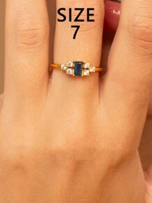 1 pieza Anillo de estilo vintage de plata de ley 925 con zirconia cúbica azul rectangular, regalo de joyería elegante para mujeres, adecuado para uso diario, fiestas y festivales