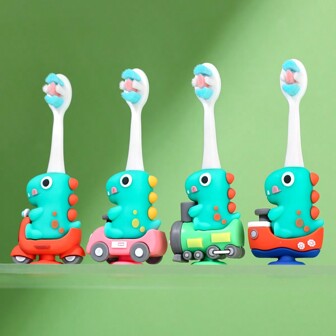 Cepillo de dientes suave con diseño de dinosaurio de dibujos animados para bebés, para la limpieza dental, apto para uso diario de los niños